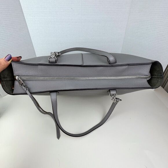 Rebecca Minkoff Sherry Leather Dog Clip Tote Shoulder Bag Zip Top Grey Taupe - Picture 15 of 16
